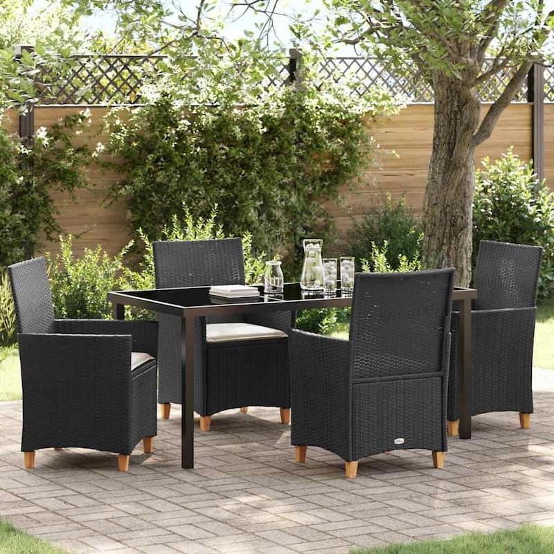 vidaXL Garden Dining Set Poly Rattan - Black-21.65x23.62x36.61 in