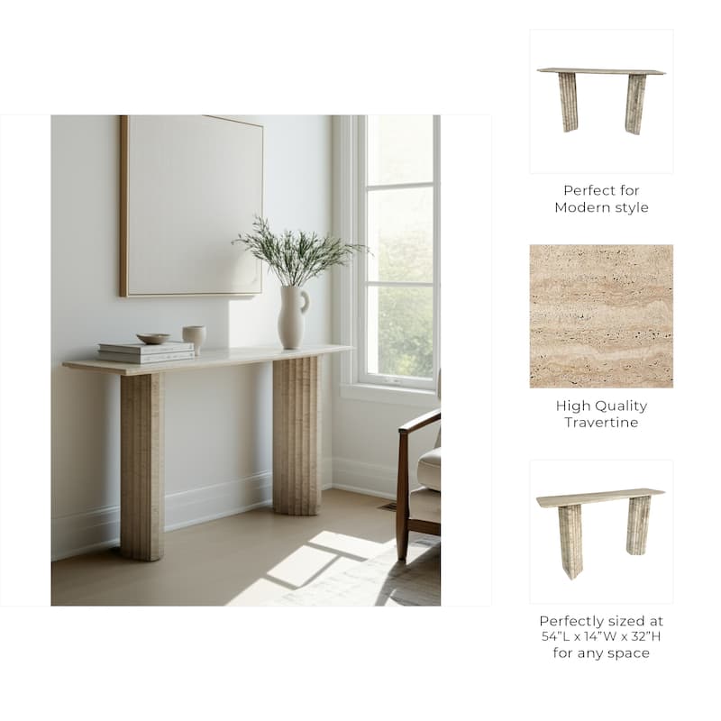 Travertine Console Table Rectangular Shape Narrow Entryway - 32" White - 54" x 14" x 32"