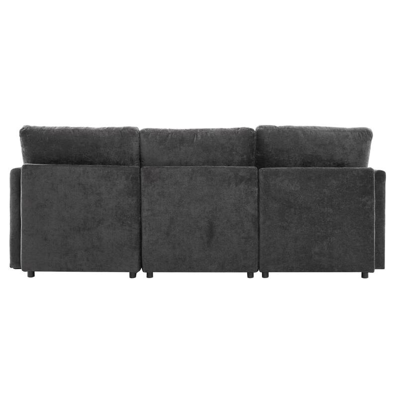 L-Shaped Modular Sectional Sofa Convertible U-Shaped Sofa Bed with Movable Ottoman and 2 USB Ports, 2 Pillows, Chenille 5 Seat