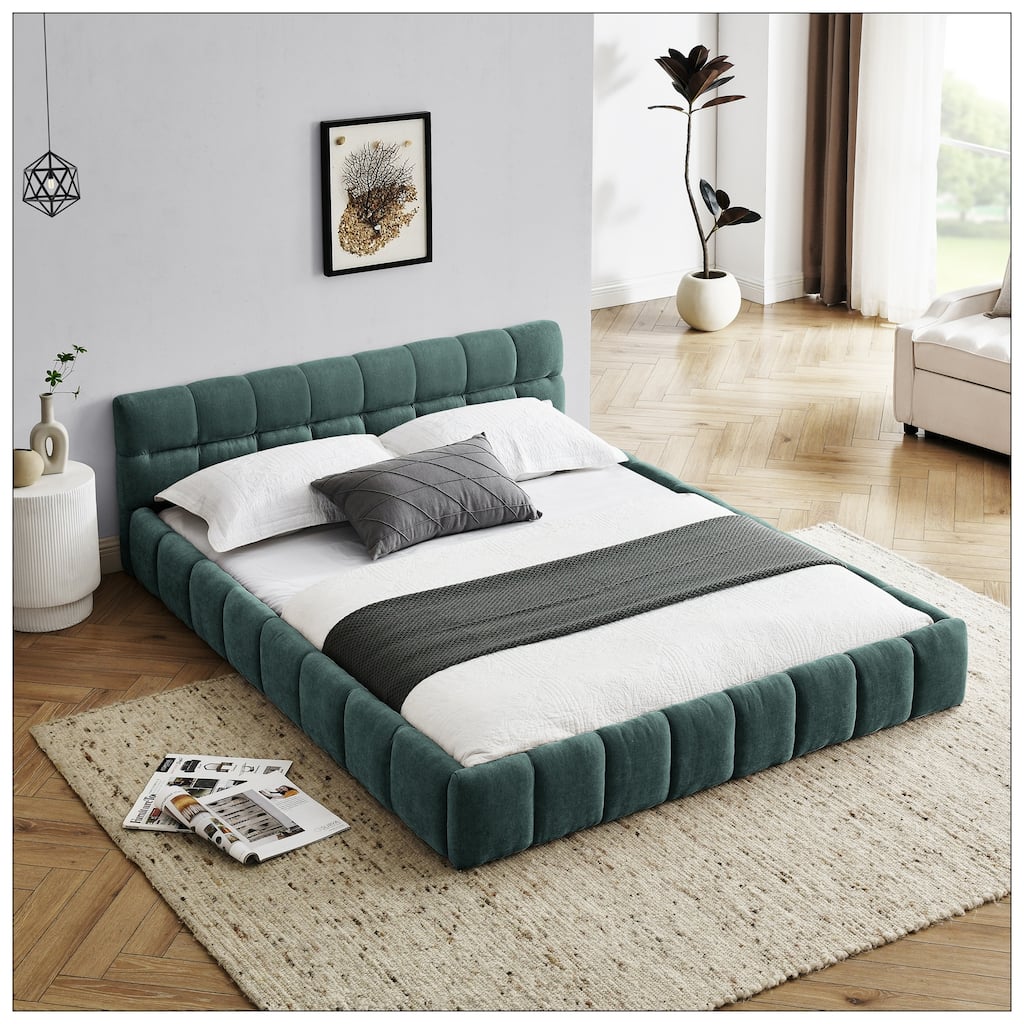 Queen Size Upholstered Bed Frame with Thick Fabric