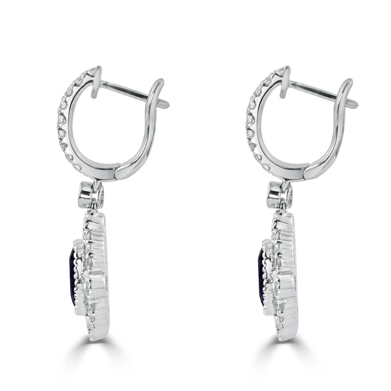 Auriya Vintage Inspired 2ct Blue Sapphire Oval and 7/8ct Diamond Halo Dangle Earrings 18k Gold