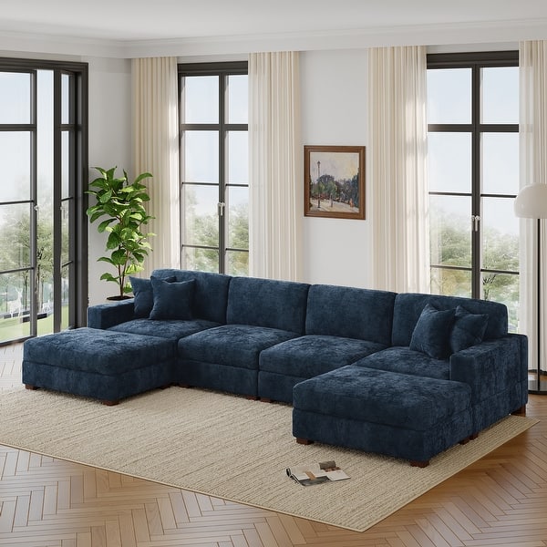 Modern Chenille Oversized Modular Sectional Sofa with 2 Ottoman - On Sale - Bed Bath & Beyond