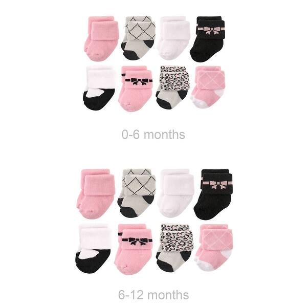 slide 1 of 1, Hudson Baby Infant Girl Grow with Me Cotton Terry Socks, Bows, 0-6 and 6-12 Months - Bows Bows - 0-6 and 6-12 Months