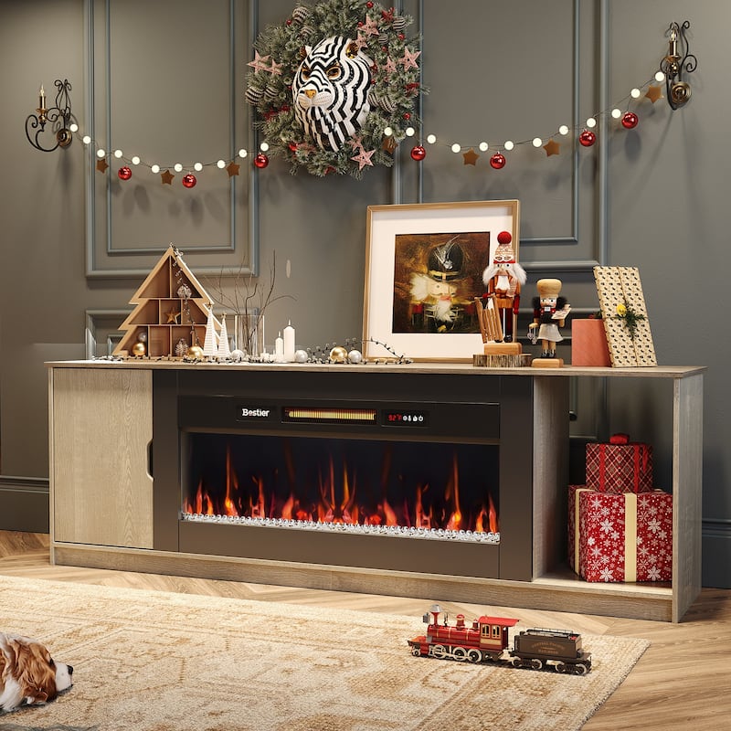 Bestier 70" TV Stand with 36" Electric Fireplace, Modern Led Electirc Fireplace TV Stand fits TV up to 80" with Storage Cabinet