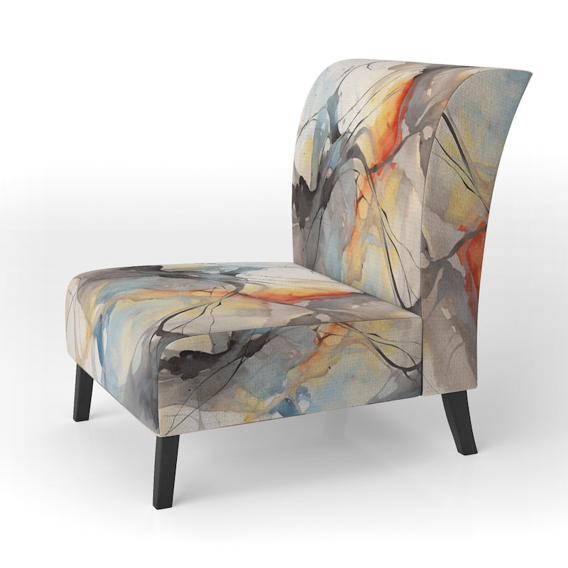 Designart "Marble Serenity Colorful Gray Watercolor Waves I" Upholstered Abstract Shapes Accent Chair and Modern Arm Chair