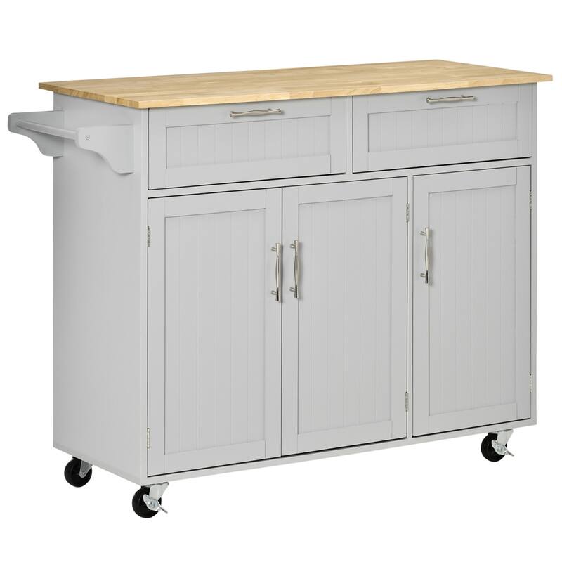 Mobile Wood Kitchen Island with Storage and Adjustable Shelves - N/A