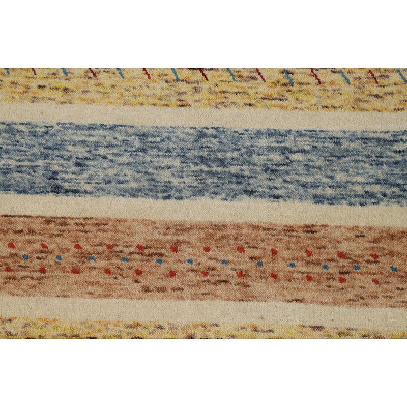 Gabbeh Indian Rug Striped Tribal Handmade Multi-Color Wool Carpet - 4'0" x 5'9"