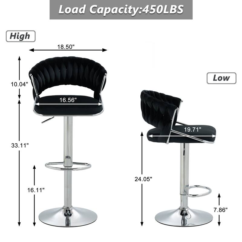 Modern Velvet Counter Bar Stools with Backs(Set of 2)