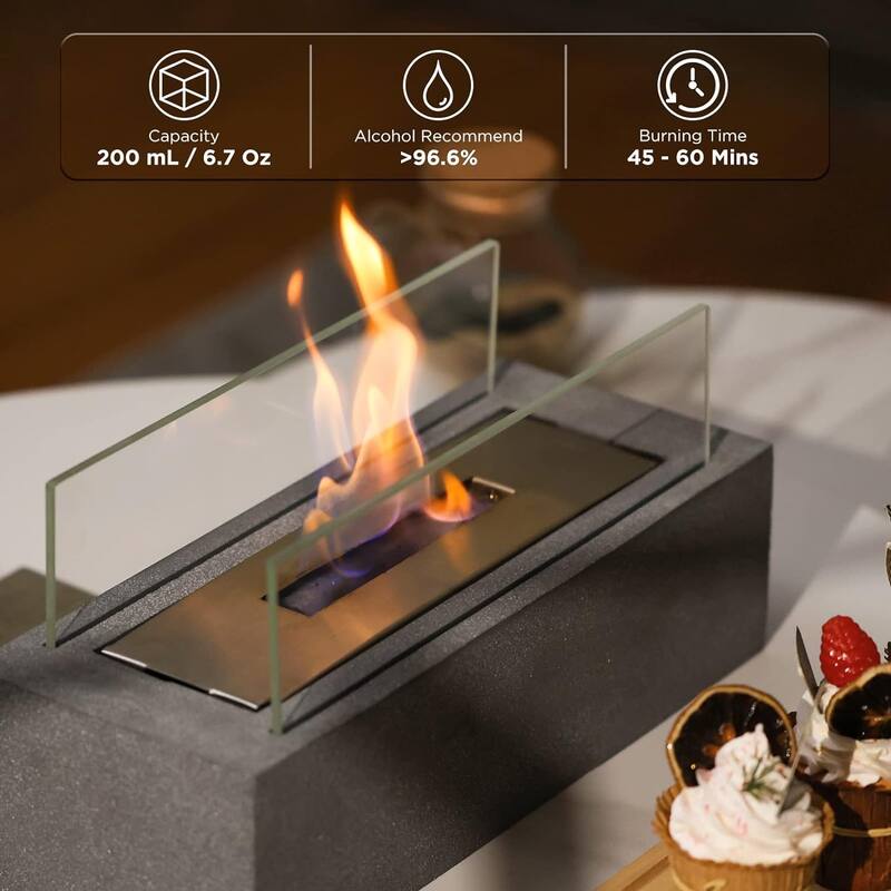 TURBRO Tabletop Ethanol Fuel Fire Pit, Portable Alcohol Fireplace Bowl for Indoor, Patio
