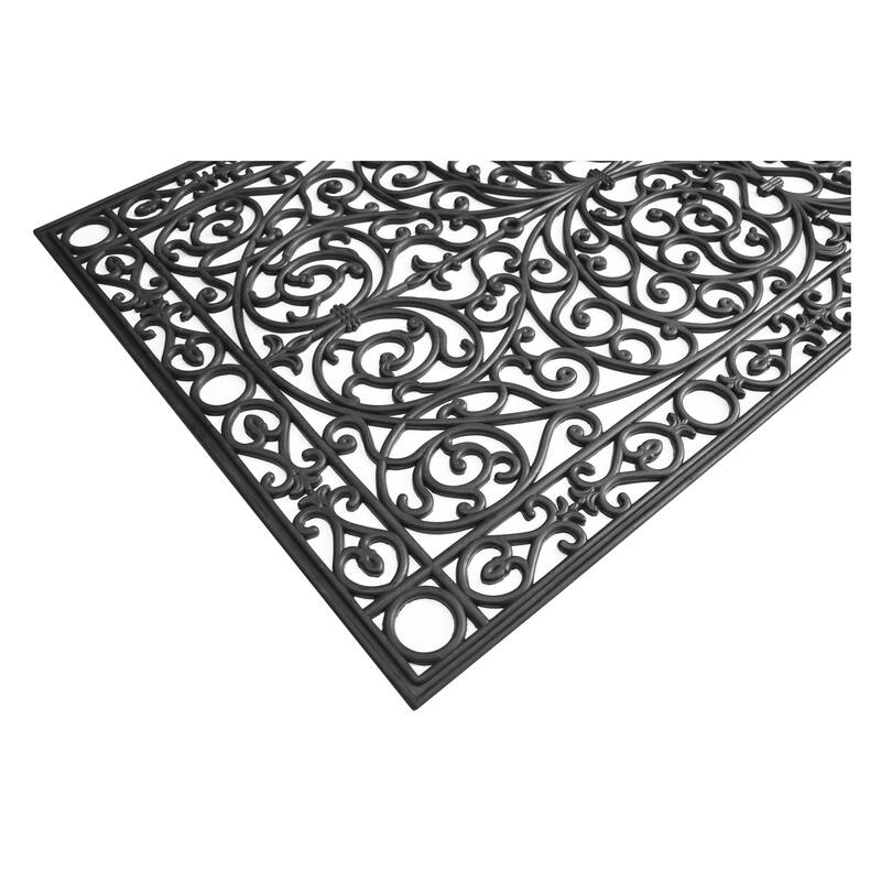 HomeRoots 36" X 72" Black Scrollwork Outdoor Rubber Door Mat - 36' X '72
