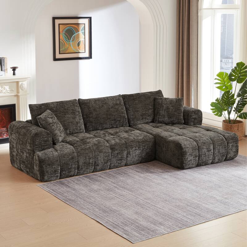 L-Shape Sectional Sofa with Chaise Lounge, Oversized Chenille Upholstered 4 Seater Sofa, Compressed Sofa with Throw Pillows