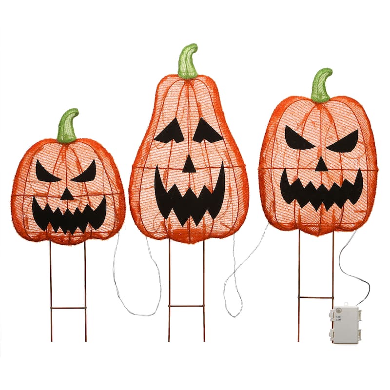 National Tree Company Halloween Pre-Lit Jack-O-Lantern Garden Stakes, 26 inches