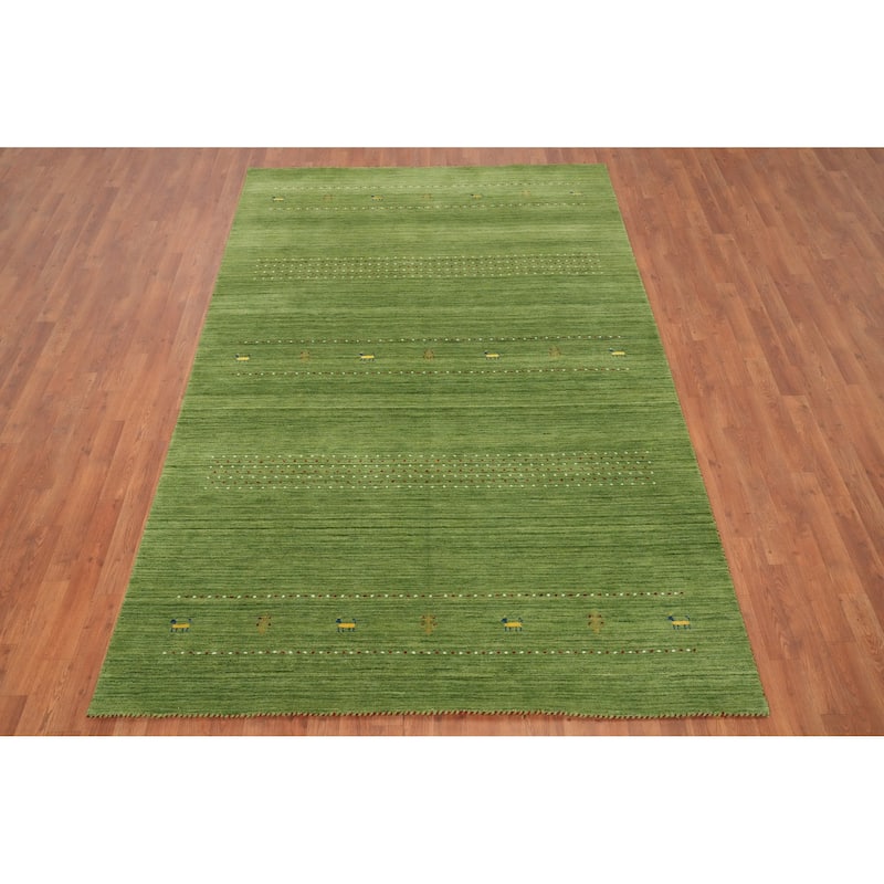 Hand Knotted Oriental 100% Wool Carpet Tribal Animal Pictorial Green Gabbeh Area Rug - 9' 0'' X 5' 10''