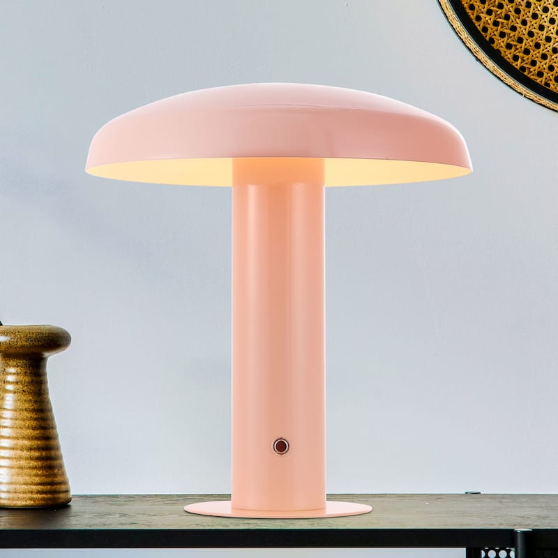 Boletus 11" Contemporary Bohemian Rechargeable/Cordless Iron Integrated LED Mushroom Table Lamp, by JONATHAN Y