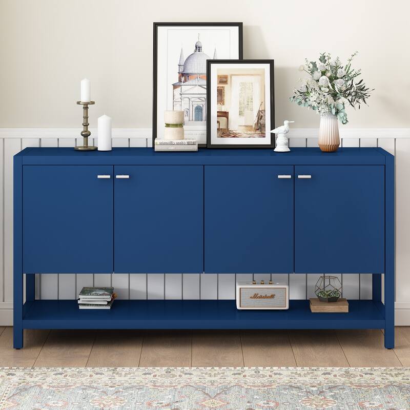 Living Room Storage Entryway Console Table with 4 Door and Open Shelf