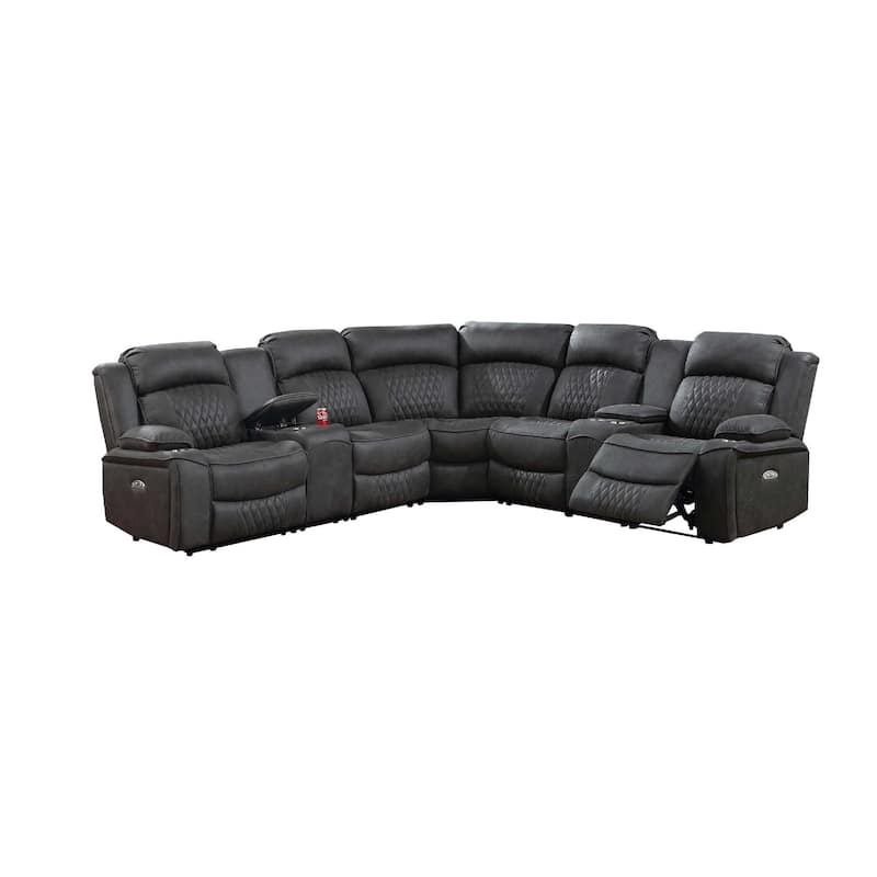 Ina Power Sectional Recliner L Shape Sofa, Charcoal Gray Faux Leather