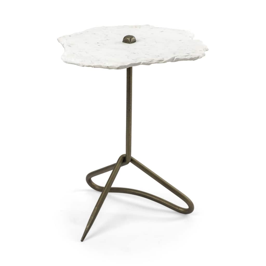 23-Inch Gold and White Marble End Table with Sturdy Iron Base - 19" x 19" x 23"