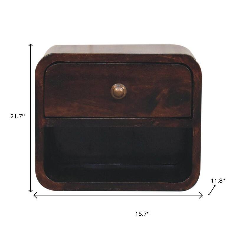 HomeRoots 16" Walnut Solid Wood Round One Drawer Floating Nightstand