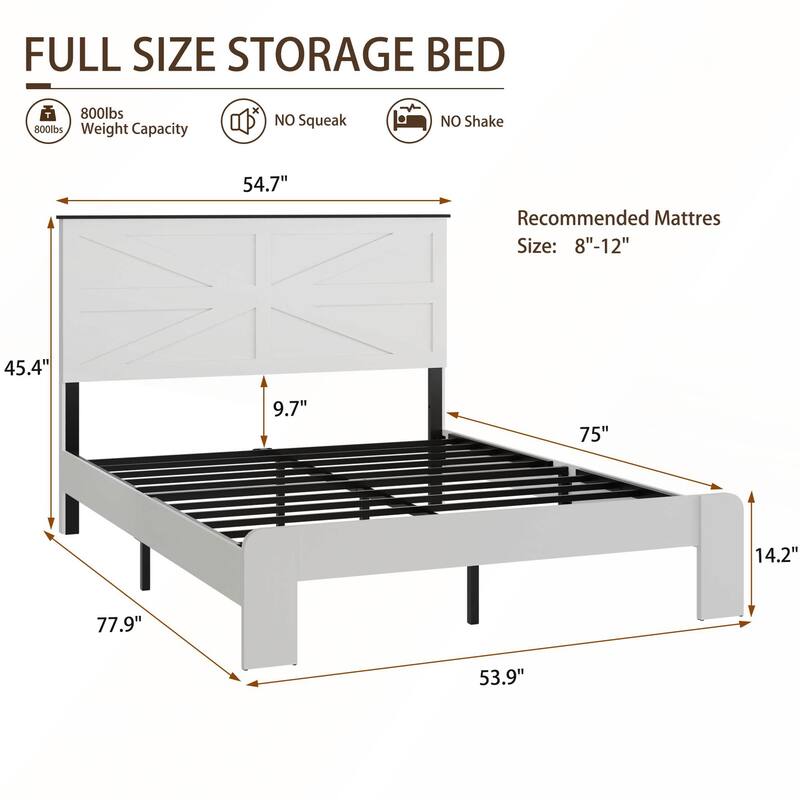 Wood Platform Bed Frame with Large Under Bed Storage