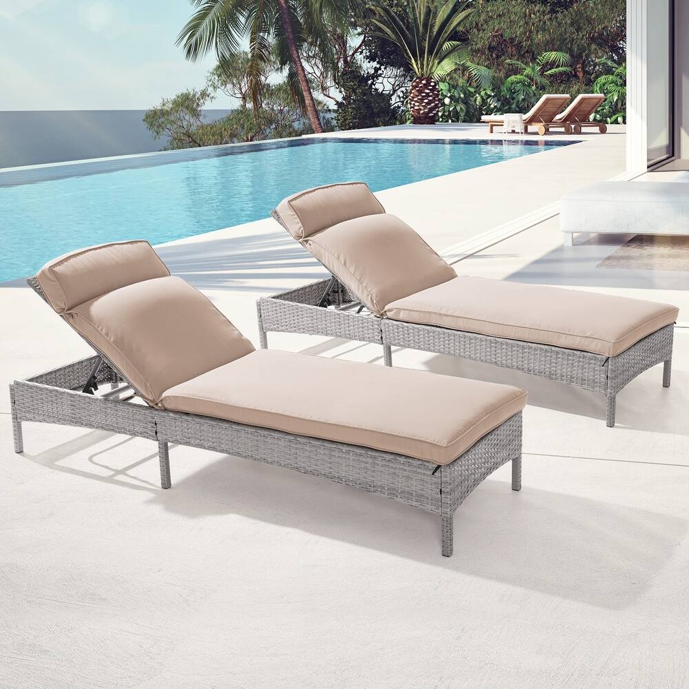 BONOSUKI 2Pcs Outdoor Lounge Chaise Rattan Chair Weather-Resistant