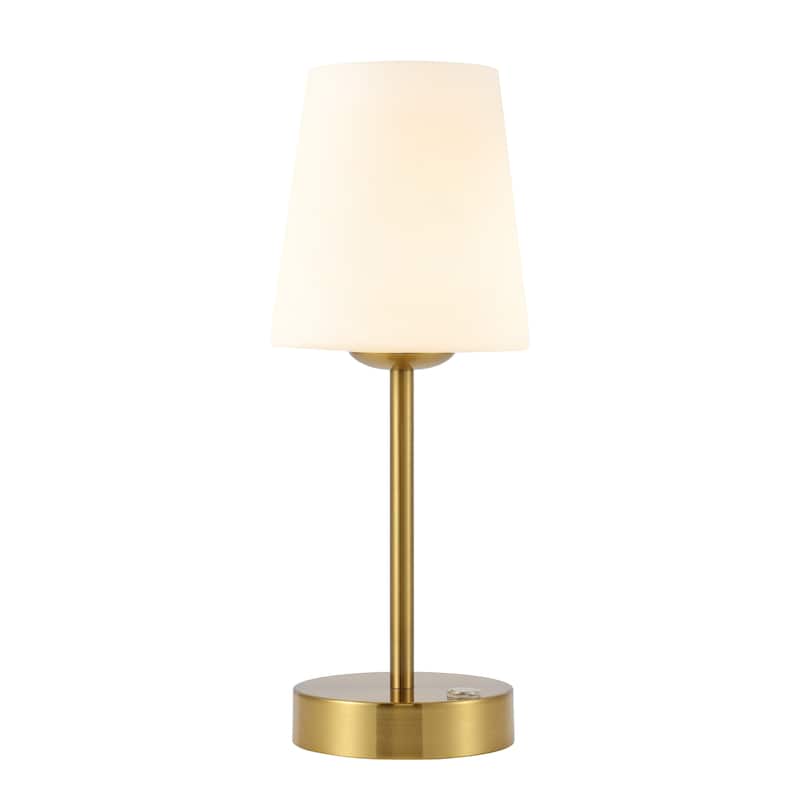 Eli 12.75" Modern Minimalist Iron Wireless Rechargeable Integrated LED Table Lamp, Nickel/White by JONATHAN Y - Brass Gold