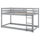 preview thumbnail 24 of 22, Twin Over Twin Floor Bunk Kids Bed Frame with Ladder and Guardrails, White