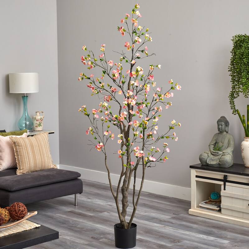 Artificial Cherry Blossom Tree 6.5ft - Realistic Silk Tree for Home Decor, Office, Living Room - Green - 41-50 Inches