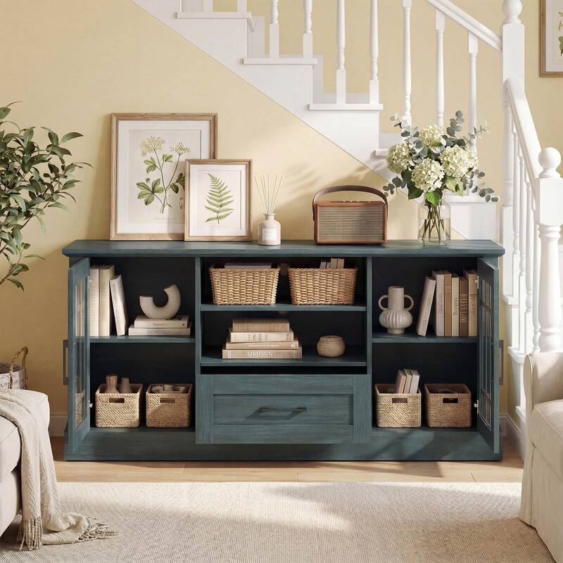 Costway Farmhouse TV Stand for TVs up to 70" Media Center with Glass - See Details