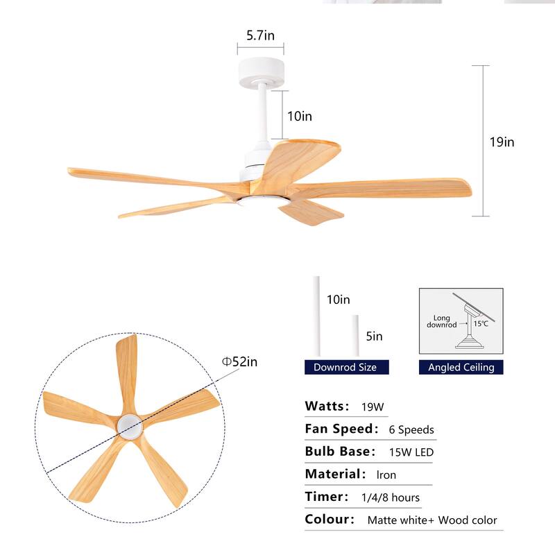 42/52 Inch Ceiling Fan,Electric Fan with Lights & Remote Control,Dimmable 3-Color LED
