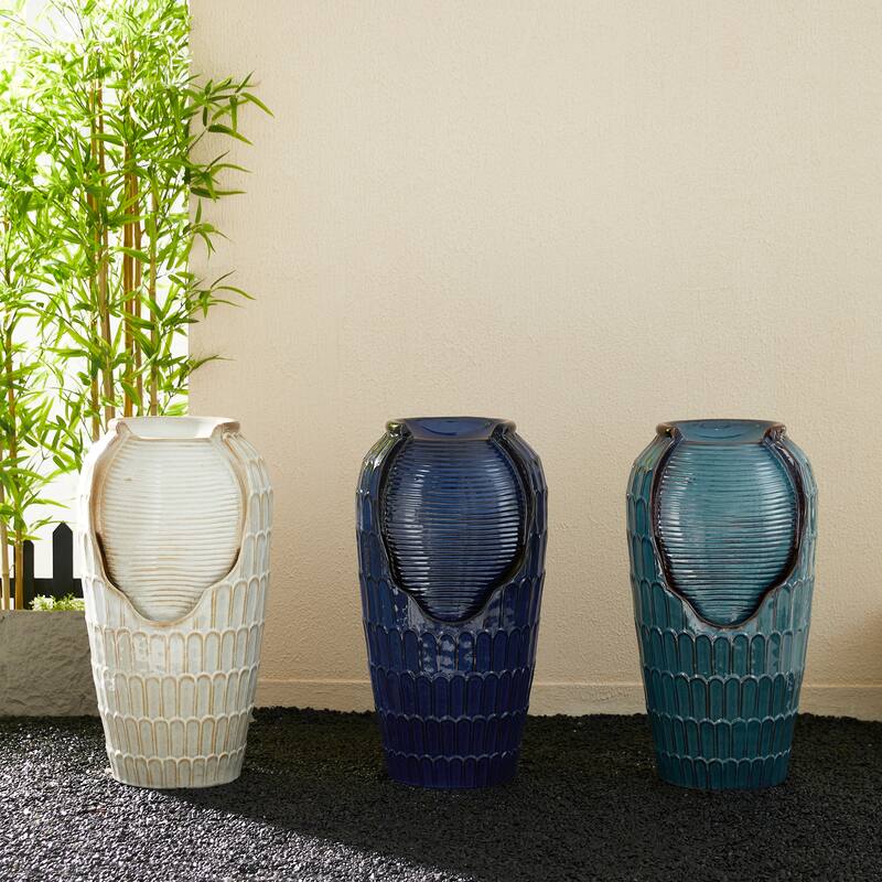 Glitzhome 28"H Oversized Petals Textured Ceramic Jar Outdoor Waterfall Fountain