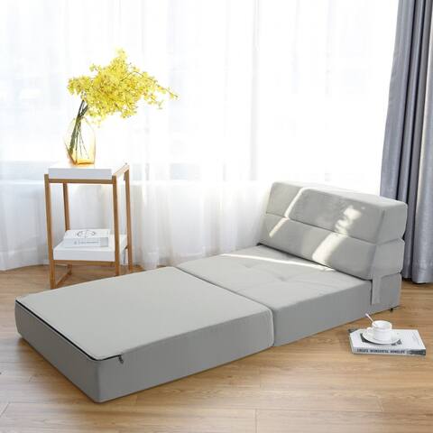 Tri-Fold Folding Chair Convertible Sleeper Bed - Gray - 77.5" x 29" x 6.5" (L x W x H)