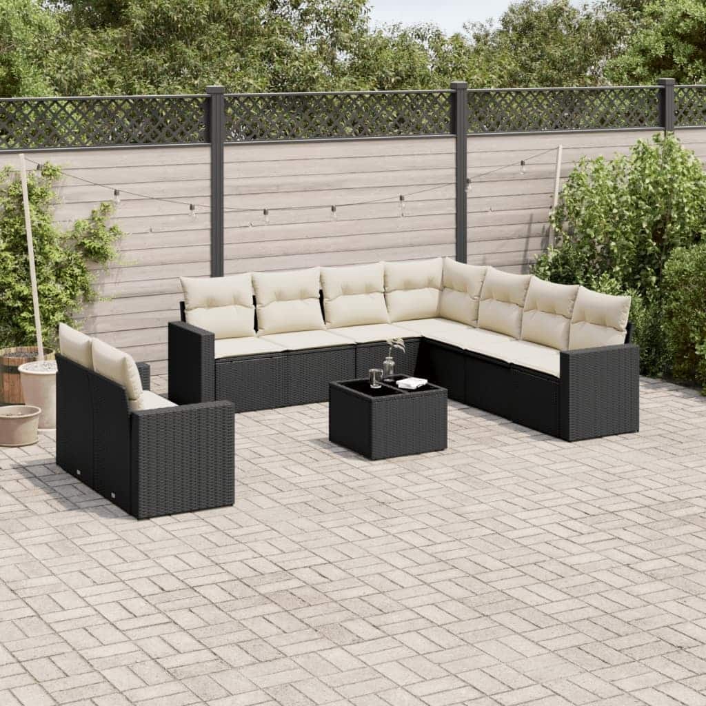 vidaXL Garden Sofa Set Black PE rattan 9 Piece set Adjustable Armrests