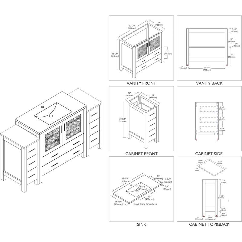 Blossom Sydney 60 Inch Solid Wood Double Sink Vanity with Side Cabinet