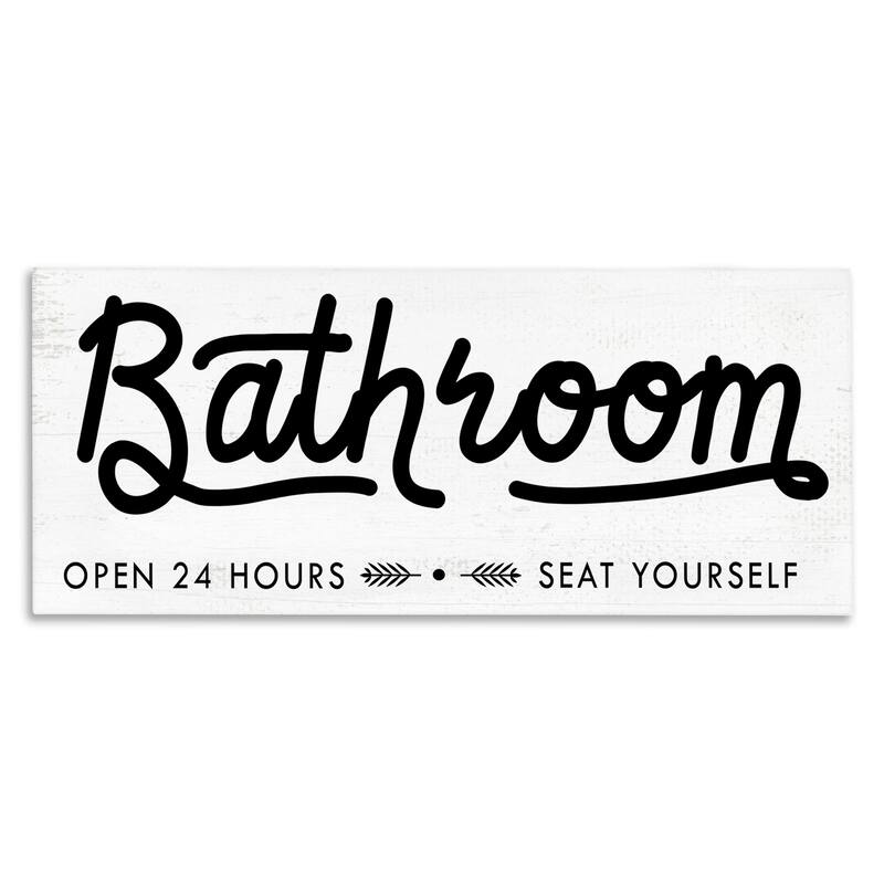 Stupell Seat Yourself Bathroom Sign Minimal Black White Canvas Wall Art - 10 x 24