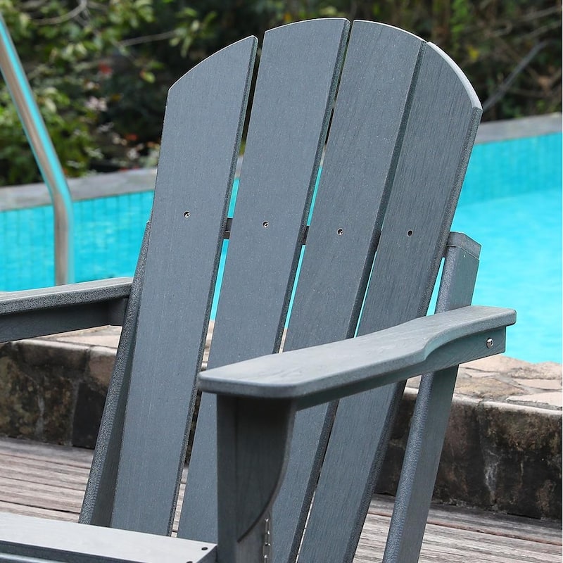 Adirondack Folding Chair with Dual Cup Holders - HDPE All-Weather Outdoor Chairs, Wood-Like Patio Chair for Backyard, Camping