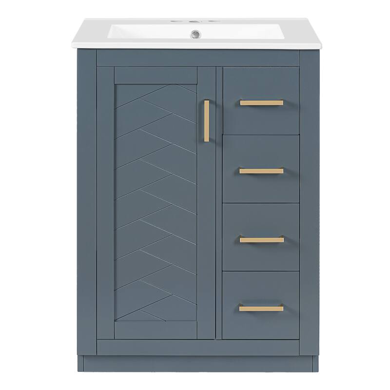 24" Single Sink Bathroom Cabinet, Freestanding Bathroom Vanity with Ceramic Sink