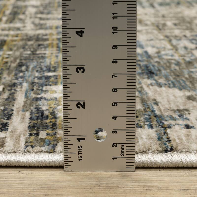 Style Haven Hendrix Abstract Etchings Blue/ Gold Fringe Edge Area Rug