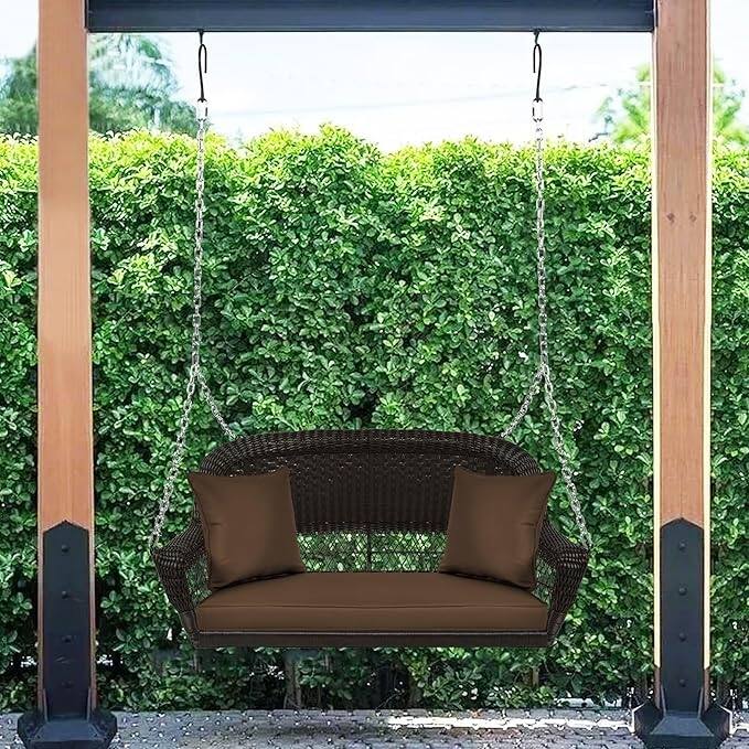 26 in. W Brown Cushion in Aluminum Frame Outdoor Porch Swing with CushionGuard and Stand