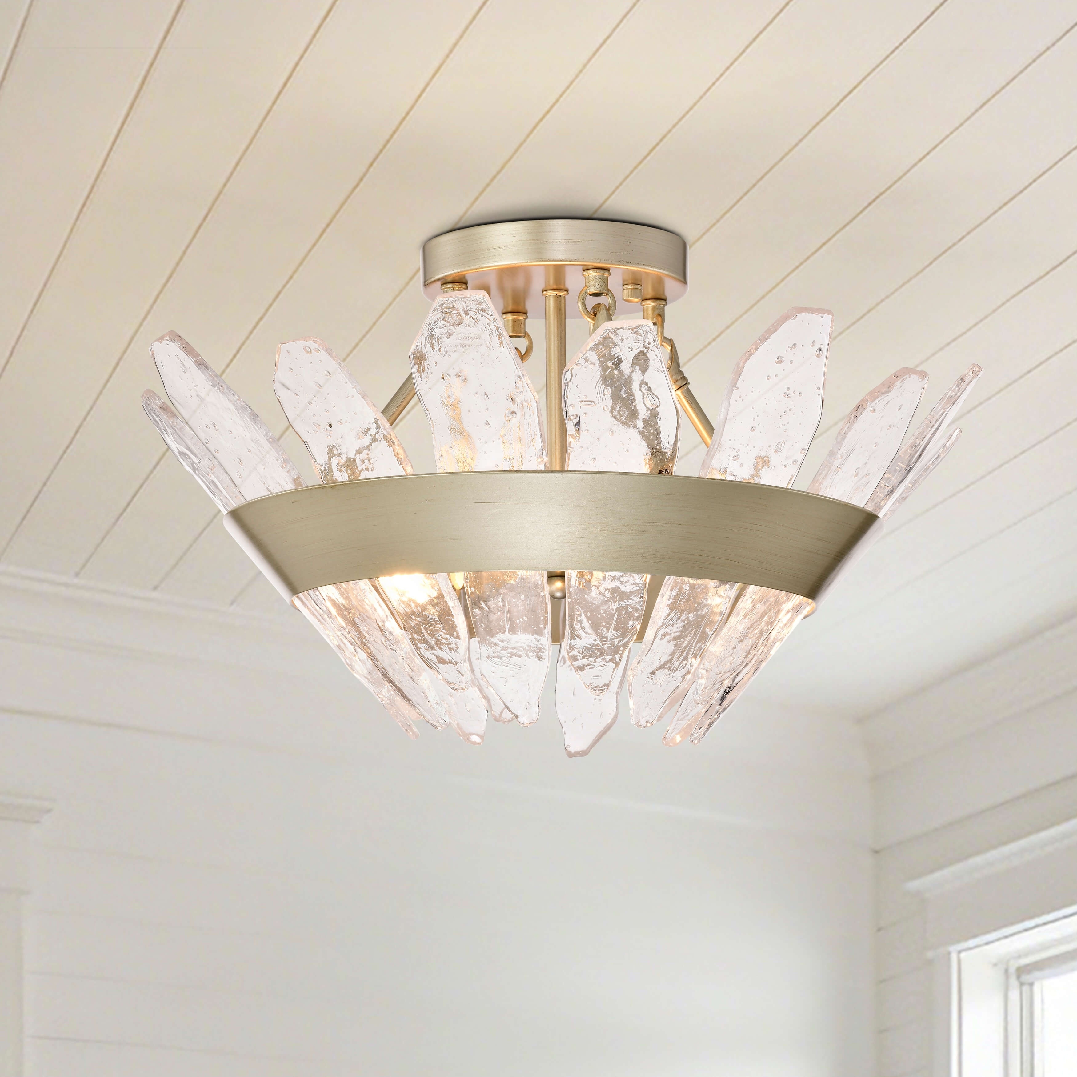 Daisy 3-Light 19.1" Modern Seeded Glass Panel Flush Mount Flush Mount