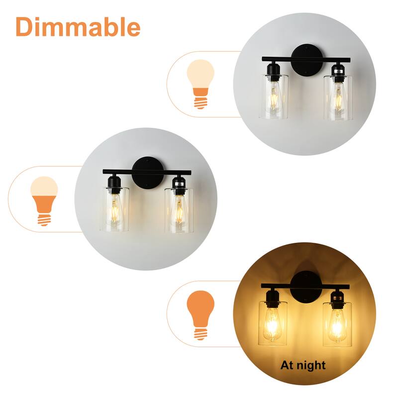 Starsky 2-Light 13inch Modern Bathroom Vanity Light Wall Sconces with Cylinder Glass Shade