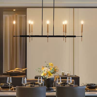 Oversized Modern Transitional 8-Light Black Bronze Linear Island Dining Chandelier - 48.4"W x 11.8"D x 36.3" - 69.5"H