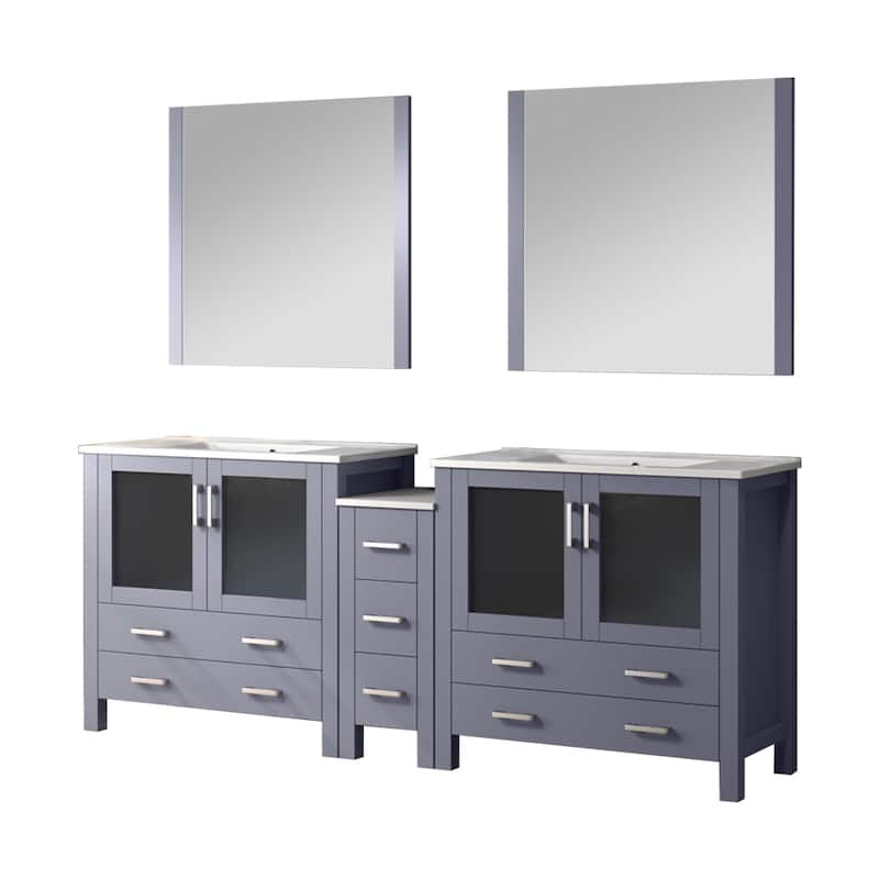 Lexora Volez 84 Inch Bathroom Vanity Cabinet in Dark Grey with Top and Mirror