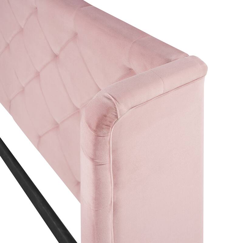 Velvet Upholstered Bed Platform Bed Frame Queen Size Wingback Bed with Tufted Headboard and Large Storage Drawer