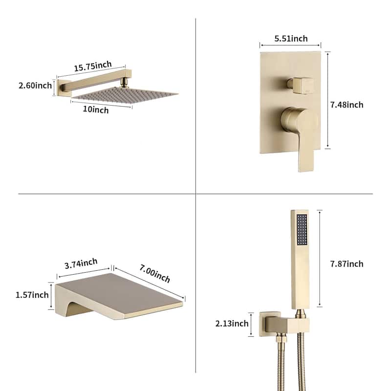 10 Inch Shower System With Tub Spout and Handheld Sprayer Rainfall Modern Wall Mount Tub Shower Faucet Set With Rough-in Valve