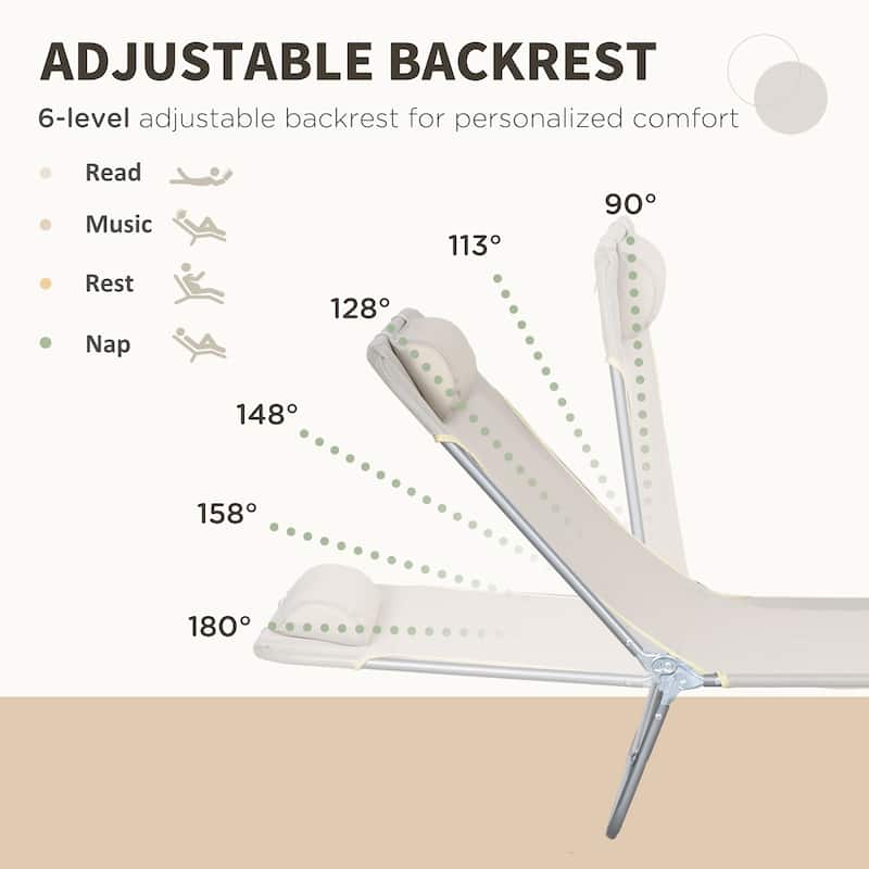 Outsunny Folding Chaise Lounge Pool Chairs, Set of 2 Outdoor Sun Tanning Chairs with Pillow, Six-Position Reclining Back