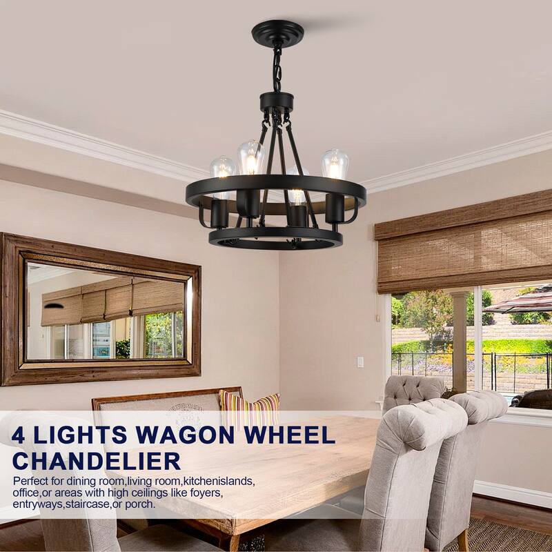 4-Light Plug-in Pendant Lamp, Black Circular Metal Pendant with 39.5 Foot Chain