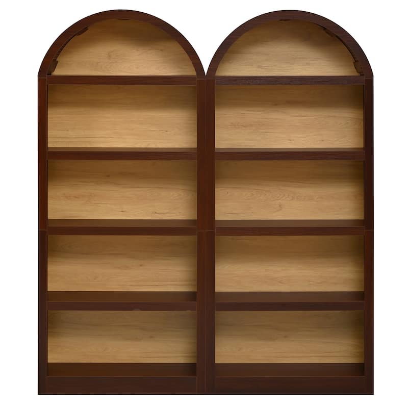 Freestanding Tall Bookshelves Set of 2, Farmhouse Two-Tone Open Storage Cabinet with Fabric Arched Top, 5-Tier Display Bookcase