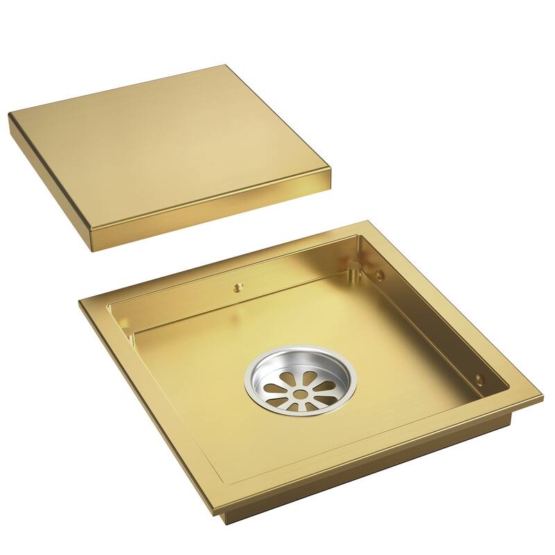 6"x6" Stainless Steel Square Shower Drain With Drain Cover - Brushed Gold