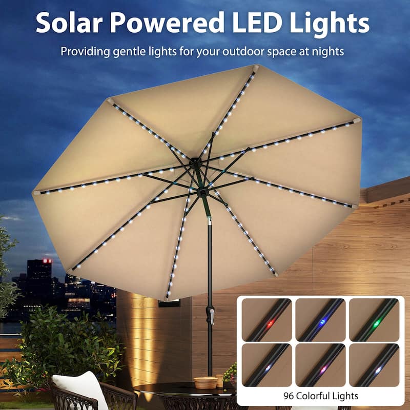 Costway 10 FT Solar Patio Umbrella with 96 LED Lights 35° Adjustable
