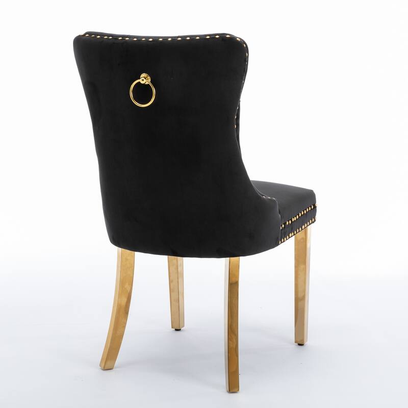 Set of 2 Contemporary High-End Tufted Upholstered Dining Chair with Nailhead & Stainless Steel Legs